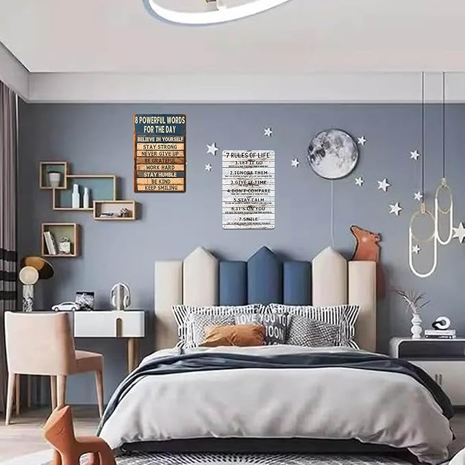 Motivational Metal Tin Sign - 8 Powerful Words for The Day Posters - Inspirational Wall Art Positive Quotes for Home Gym Office Classroom Decor Durable Rustic Wall Decor for Teens Adults 8x12 Inch-FlexoryFit