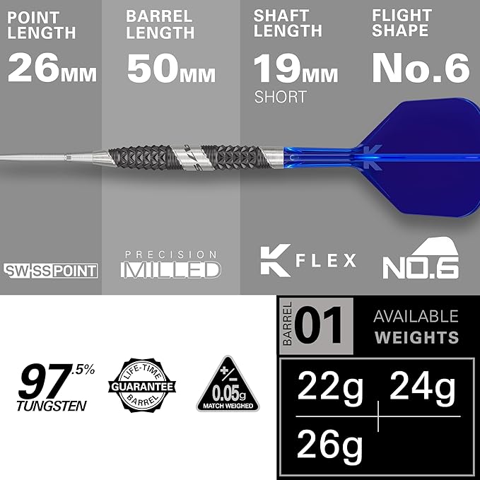 TARGET Darts 975 Ultra Marine 97.5% Tungsten Steel Tip Darts Set - Swiss Point Darts with K-Flex Integrated Flight and Shaft – Includes Dart Takoma Wallet, SP Tool, Dart Tips