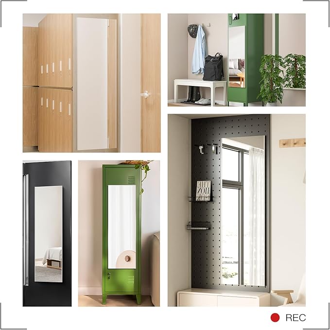 63"x20" Magnetic Mirror Lightweight Full-Length Mirror | Strong Adhesion, Easy Installation | Suitable for Refrigerators, Glass Walls, Wooden Doors, and More | 2.8LBS Ultra-Strong Support, White-FlexoryFit