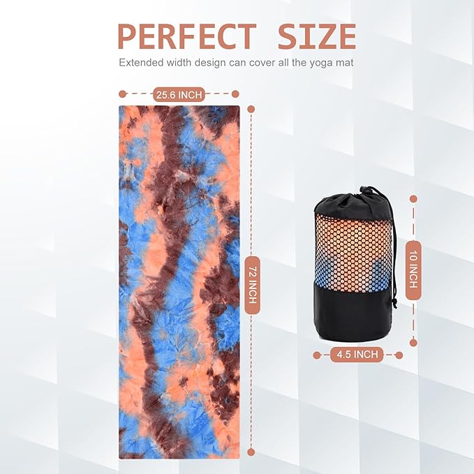 Eunzel Yoga Towel,Hot Yoga Mat Towel with Grip Dots Sweat Absorbent Non-Slip for Hot Yoga, Pilates and Workout 24" x72", Blue & Brown-FlexoryFit
