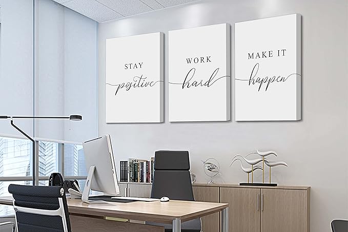 Framed Canvas Wall Art Positive Quotes Painting, Office Wall Art, white Large Poster, Positive Motivational Set of 3 Prints, work hard letters, Inspirational Wall Decor Prints (G-3pcs,24x36inchx3pcs)-FlexoryFit