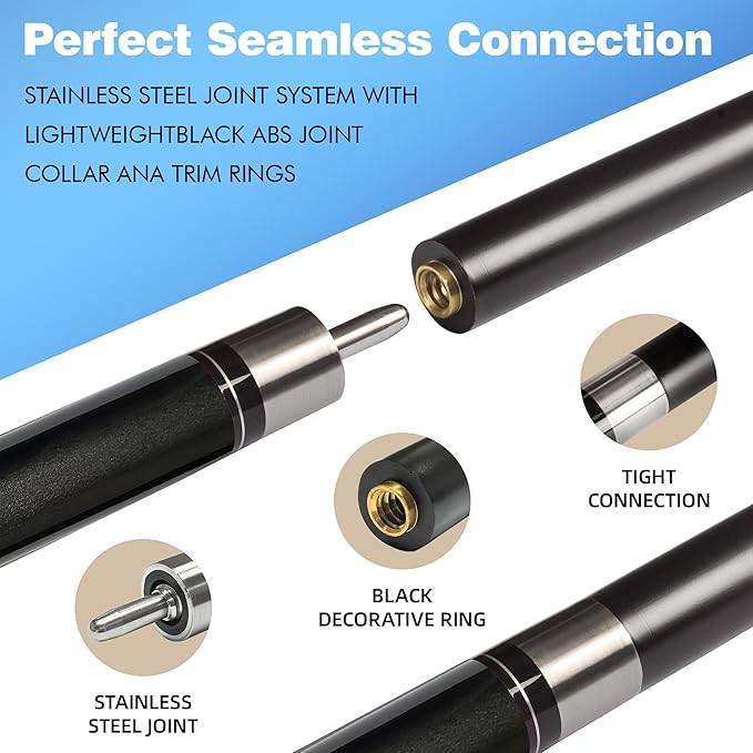 HomeSeason Glass Fiber Pool Cue 58" Professional Pool Stick 12.7mm 4-Layer Tip Low Deflection Cue Stick, 3 * 8/8Joint Pin, Ultra-Smooth, Billiard Cue Sticks-FlexoryFit