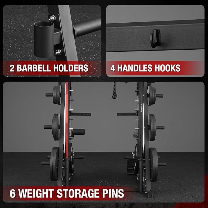 Mikolo Smith Machine, 2200lbs Squat Rack with LAT-Pull Down System & Cable Crossover Machine, Training Equipment with Leg Hold-Down Attachment-FlexoryFit