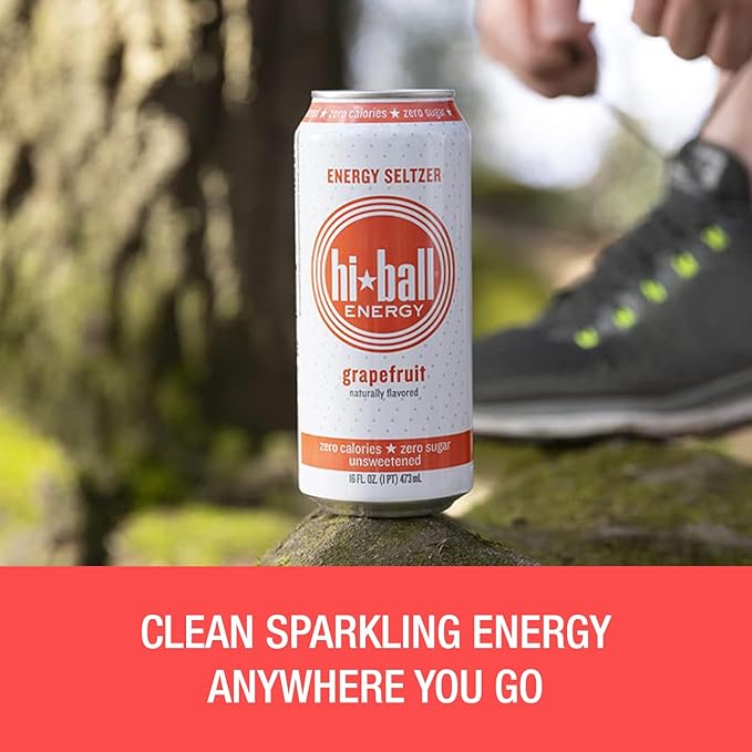 Hiball Energy Sparkling Water Zero Sugar and Zero Calorie Drink, Grapefruit, 16 Fl Oz ( 8 Count)-FlexoryFit