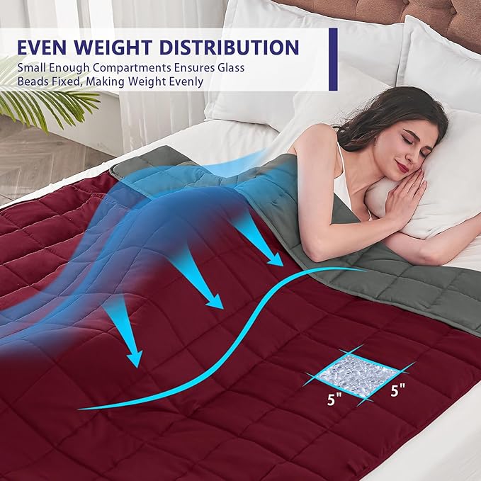 King Size Weighted Blanket for Adults (30 lbs, 80โ x 87โ, Red Grey) Cooling Heavy Blanket for Sleeping Perfect for 290-310 lbs, Breathable Blanket for Adults & Couple All Season, Machine Washable