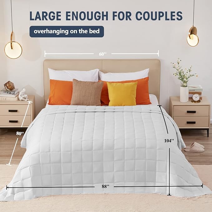 yescool Weighted Blanket for Adults (25 lbs, 88โ x 104โ, White) Cooling Heavy Blanket for Sleeping Perfect for 240-260 lbs, King Size Breathable Blanket with Premium Glass Bead