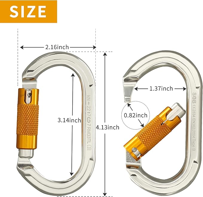 SOB Auto Locking Climbing Carabiner Clips,Heavy Duty Asymmetrical Carabiner Connector Used for Rappelling Gear Rescue Outdoor Projects Dog Leash