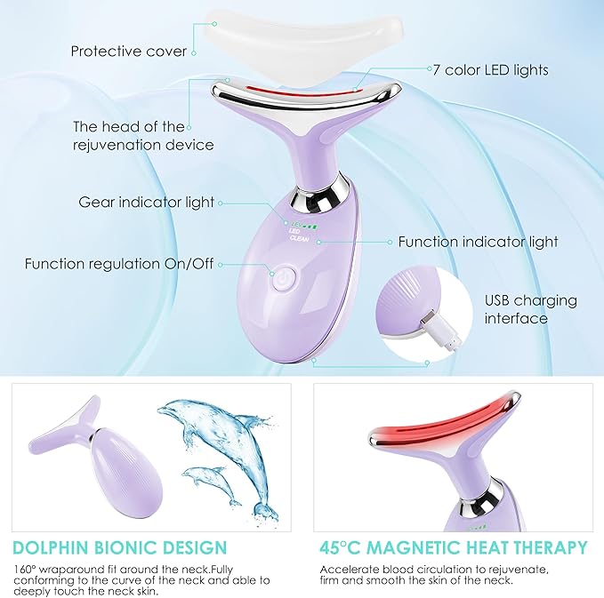 Facial Massager Red-Light-Therapy-for-Face and Neck, Face ๐ฒ culpting Wand with 7 Color (Light Purple)
