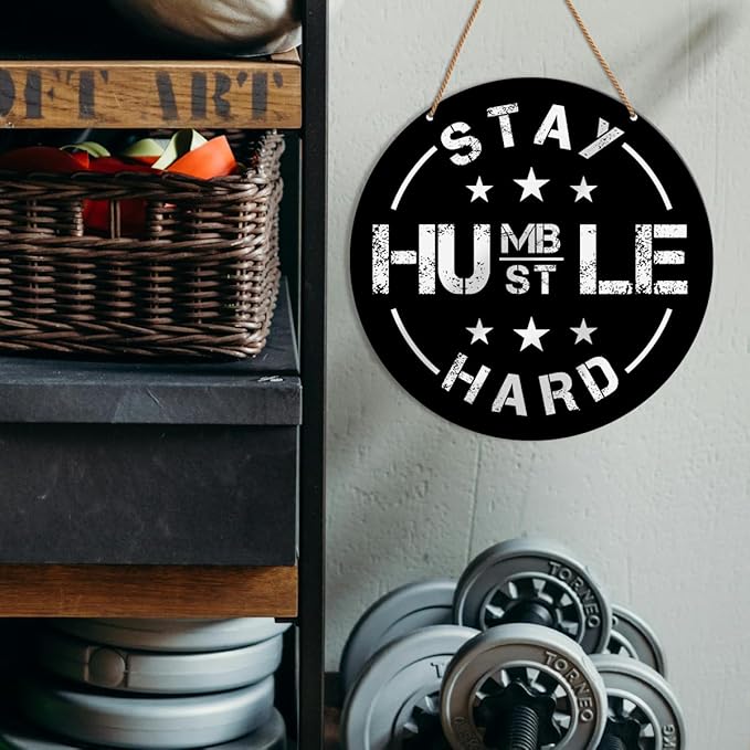 Gym Signs Wall Decor, Home Gym Motivational Wall Decor Gym Hanging Signs Decorations for Fitness Workout Room Gift for Woman Man Gym Enthusiast, Stay Humble Hustle Hard-FlexoryFit
