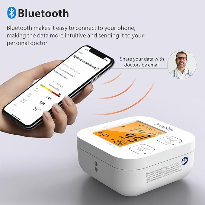 iHealth Track Smart Upper Arm Blood Pressure Monitor with Wide Range Cuff That fits Standard to Large Adult Arms, Bluetooth Compatible for iOS & Android Devices-FlexoryFit