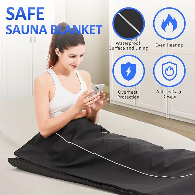 Sauna Blanket for Detoxification,Portable Blanket for Home Relaxation,Indoor Person PU Thermal Sauna for Body Recovery,86-158℉ Temp Range, 20-60 Minutes Timer,6.2ft×2.7ft