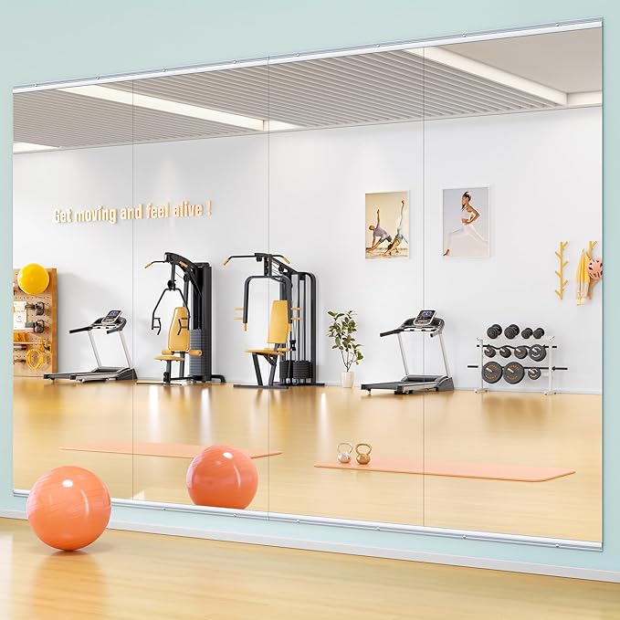 Hasipu Home Gym Mirror 63" L x 28" W - 2PCS Large Full Body Mirror for Yoga, Wall-Mounted Mirrors for Fitness, Garage, Dance Studio, 0.16in Tempered Glass Frameless