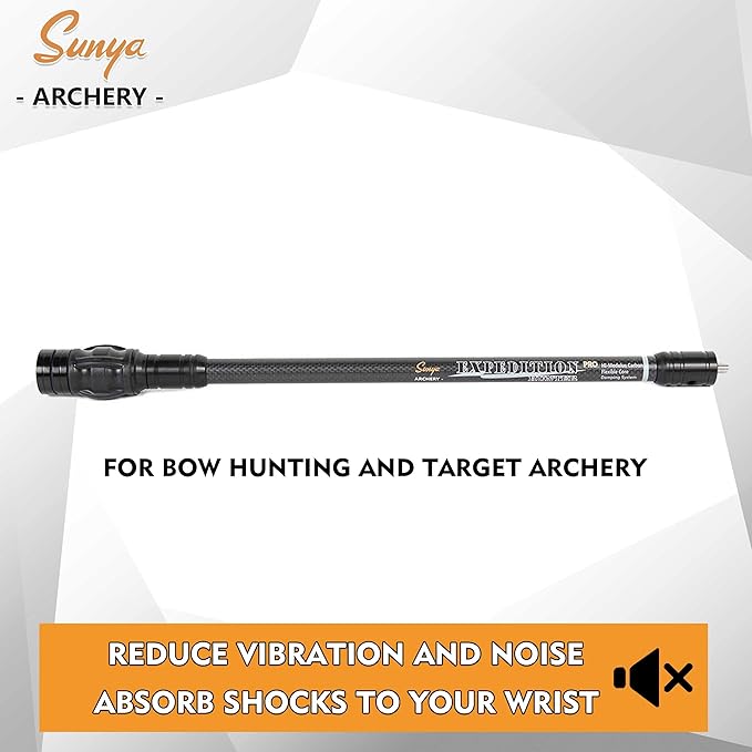 SUNYA Archery Bow Stabilizer for Compound Bow, Carbon Fiber Body Flexible Core, Damping System and Weights Kit, 8",10",12" 15" in Expedition Series