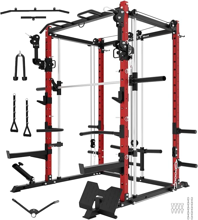 Eonfit E3 Smith Machine with 360°Rotating Arm for Home Gym Equipment, Multi-Function Power Cage Squat Rack with Cable Crossover LAT Pulldown Pulley System All in One-FlexoryFit