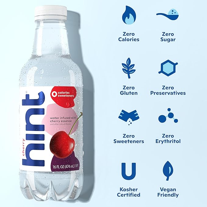 Hint Fruit-Infused Bottled Water, Cherry - Sugar Free Flavored Water with Zero Calories, Naturally Flavored, and No Artificial Sweeteners - 16 Fl Oz (Pack of 12)-FlexoryFit