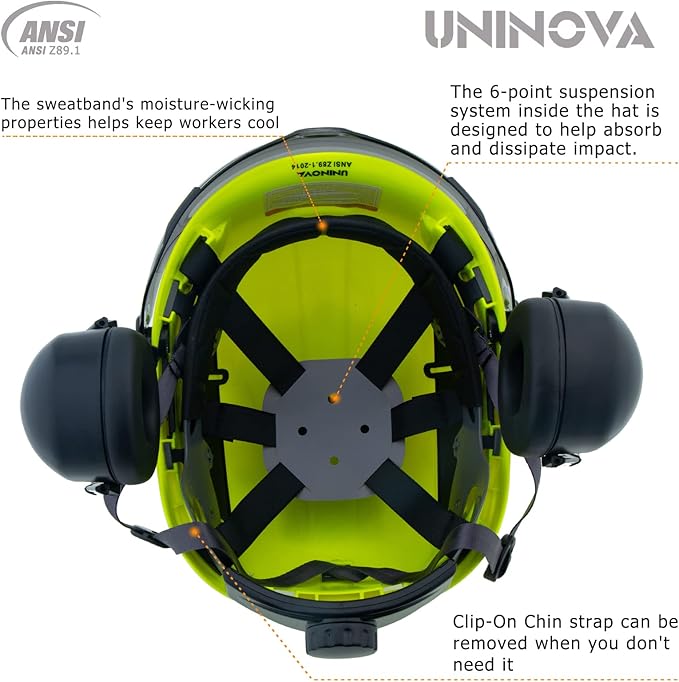 UNINOVA Arborist Helmet Forestry Helmet Chainsaw Helmet with Visor and Earmuffs,OSHA Safety Hard Hat Helmet for Logging Trimming Mowing Climbing Tree Service Garden Work