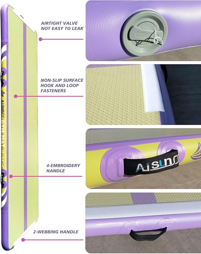 Inflatable Air Gymnastics Mat Training Mats with Air Pump 4/8 inches Thickness Gymnastics Tracks for Home Use/Tumble/Gym/Training/Cheerleading/Yoga/Beach/Park/Water-FlexoryFit