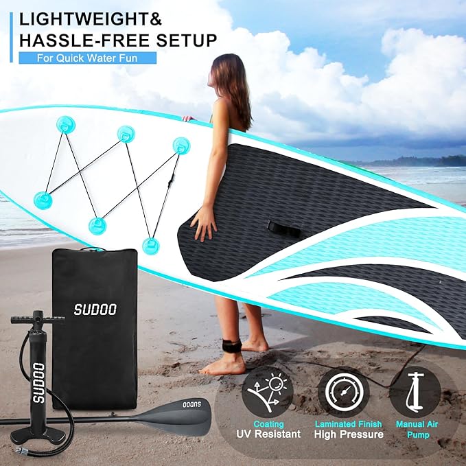 Inflatable Stand Up Paddle Board 10โx30โโ- Ultra-Light SUP with Backpack, Pump, Paddle, Coil Leash, 3 Fins, Repair Kit, Stable Design, Non-Slip EVA Deck for Adults & Youth