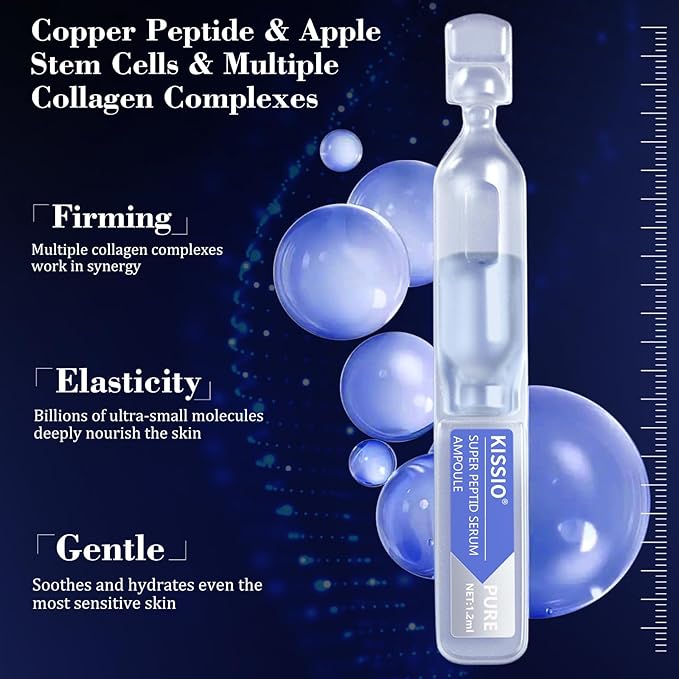 KISSIO Super Peptid Serum Ampoule,Face Serum with Copper Tripeptides,Collagen and Peptides,Hydration and Elasticity,Rejuvenating Facial Serum for Fine Lines and Wrinkles,Makeup Base,30 Ampoule-FlexoryFit