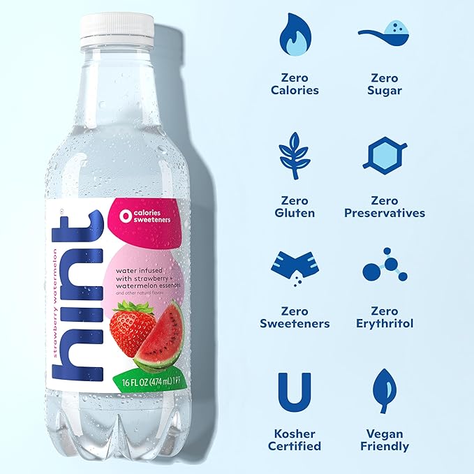 Hint Fruit-Infused Bottled Water, Strawberry Watermelon - Sugar Free Flavored Water with Zero Calories, Naturally Flavored, and No Artificial Sweeteners - 16 Fl Oz (Pack of 12)-FlexoryFit