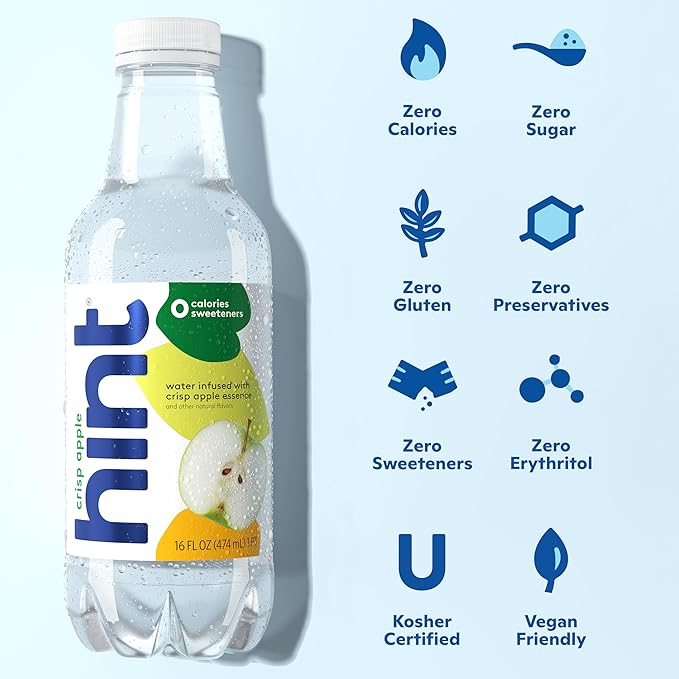 Hint Fruit-Infused Bottled Water, Crisp Apple - Sugar Free Flavored Water with Zero Calories, Naturally Flavored, and No Artificial Sweeteners - 16 Fl Oz (Pack of 12)-FlexoryFit