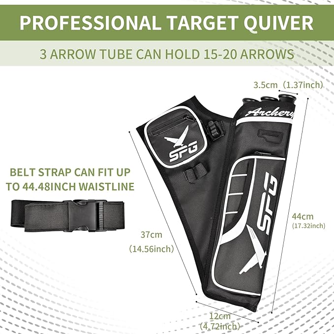 SPG Arrow Quiver Archery Hip Quiver, Durable Adjustable Waist Belt Three Arrows Tube for Arrow Storage Compound Bow Recurve Bow Accessories