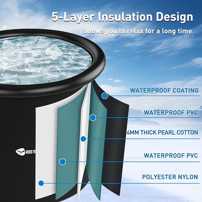 Yesker 110 Gal Oval Ice Bath Tub with Air Ring, Portable Multi-Layered Cold Plunge Tub with Lid for Athletes, Foldable and Inflatable, One Person Hot Bathtub at Gym, Yard, Home, Outdoors Use