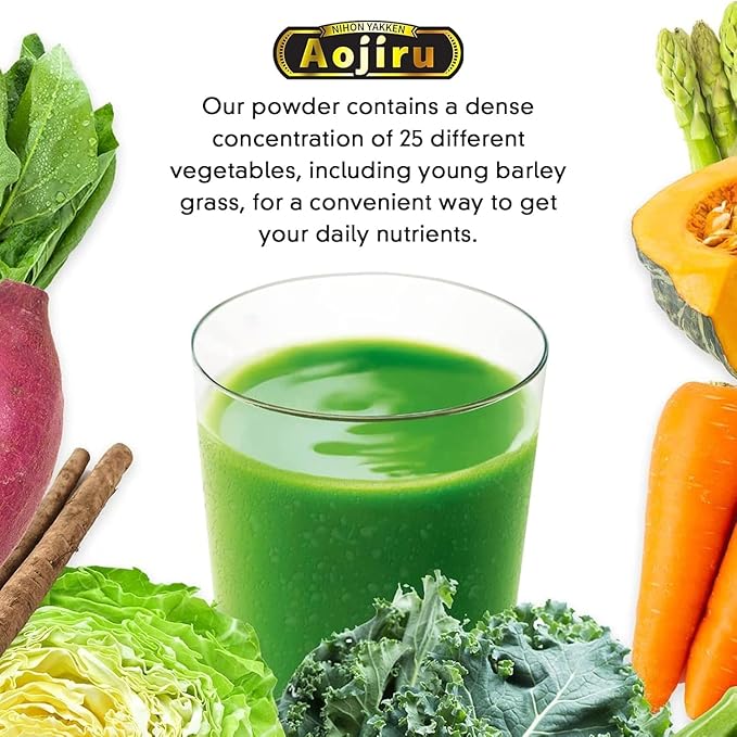 Kin no Aojiru Veggie Blend - 25 Types of Pure Japanese Vegetables Including Young Barley Grass - Ready-to-Use 0.12 oz. (3.5g) Individual Packet ร 30pcs - Gluten Free, 2 Pack