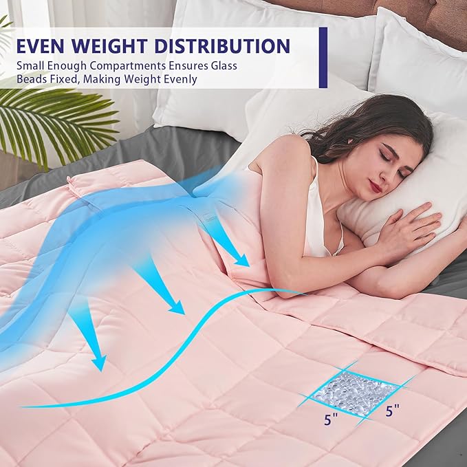 yescool King Size Weighted Blanket for Adults (25 lbs, 80โ x 87โ, Pink) Cooling Heavy Blanket for Sleeping Perfect for 240-260 lbs, Breathable Blanket for Adults & Couple All Season, Machine Washable