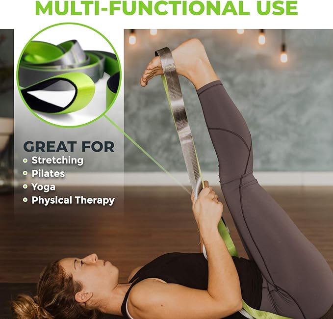Gradient Fitness Stretching Strap for Physical Therapy, 12 Multi-Loop Stretch Strap 1.5" W x 8' L, Neoprene Handles, Physical Therapy Equipment, Yoga Straps for Stretching, Leg Stretcher.-FlexoryFit