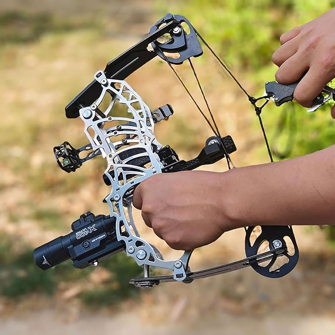 Short Axle Compound Bow Hunting Package Adjustable Draw Weight 15-32 Lbs No Bow Press Needed Includes 8 Carbon Arrows, Wrist Release & Sight Left/Right Hand (Short Shaft Type 1)
