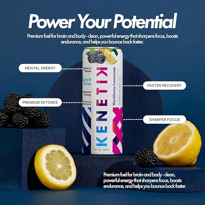 KENETIK Nootropic Ketone Drink, Ketones for Energy & Focus, Caffeine & Sugar Free, High Performance D-BHB Ketone Mix, Fuel w/Zero Crash or Jitters, Ready to Drink - Variety 6 Pk-FlexoryFit