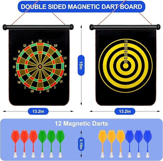 Magnetic Dart Board Outdoor Game Suitable for Children to Play Comes with 12 Darts Best Toys Gifts for Teenage Boys Girls Age 5 6 7 8 9 10 11 12 Years (12 in)