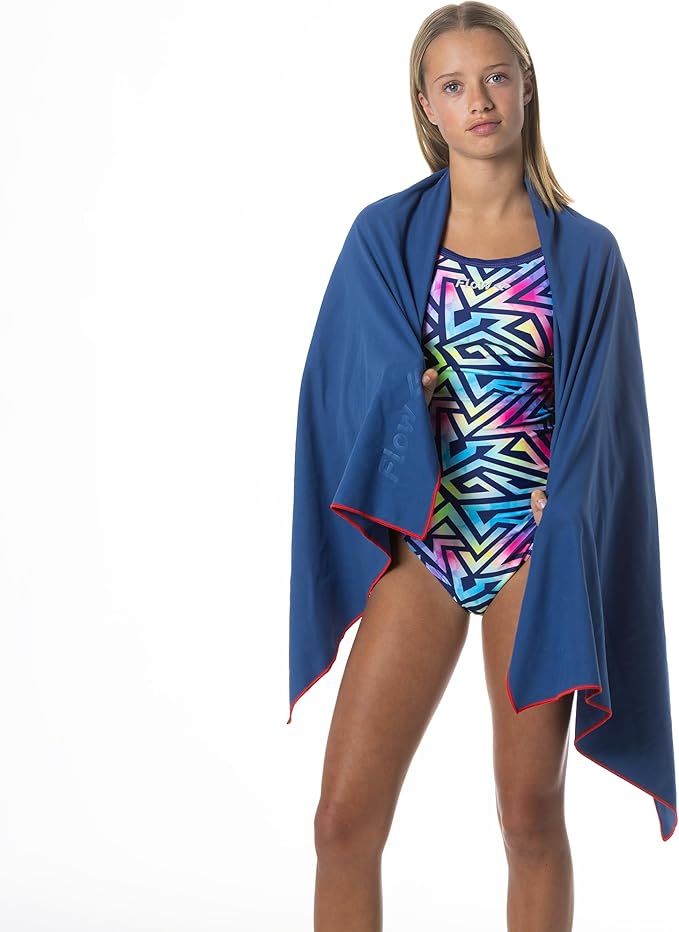 Flow Hydro Sport Towel - Microfiber Quick Dry Swimming Towels for Swim, Pool, Triathlon, and Other Water Sports in Medium, Large, Extra Large, and Hooded Sizes (Navy, Large (60" x 30"))-FlexoryFit