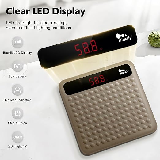 himaly Digital Body Weight Scale Bathroom Scale, Step-On Technology High Precision Measurements Scales with Large Non Slip Silicone Platform and LCD Digital Display, 400lbs/180kg Capacity, Brown-FlexoryFit