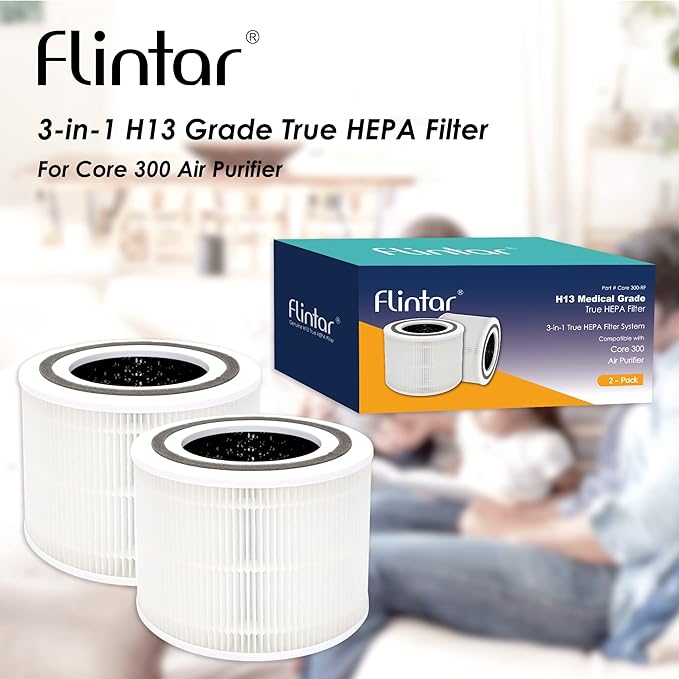 Flintar Core 300 Replacement Filters, Made in Taiwan, Compatible with LEVOIT Core 300-P, Core 300S Air Purifier, 3-in-1 H13 True HEPA Filter Replacement, Core 300-RF, 2-Pack