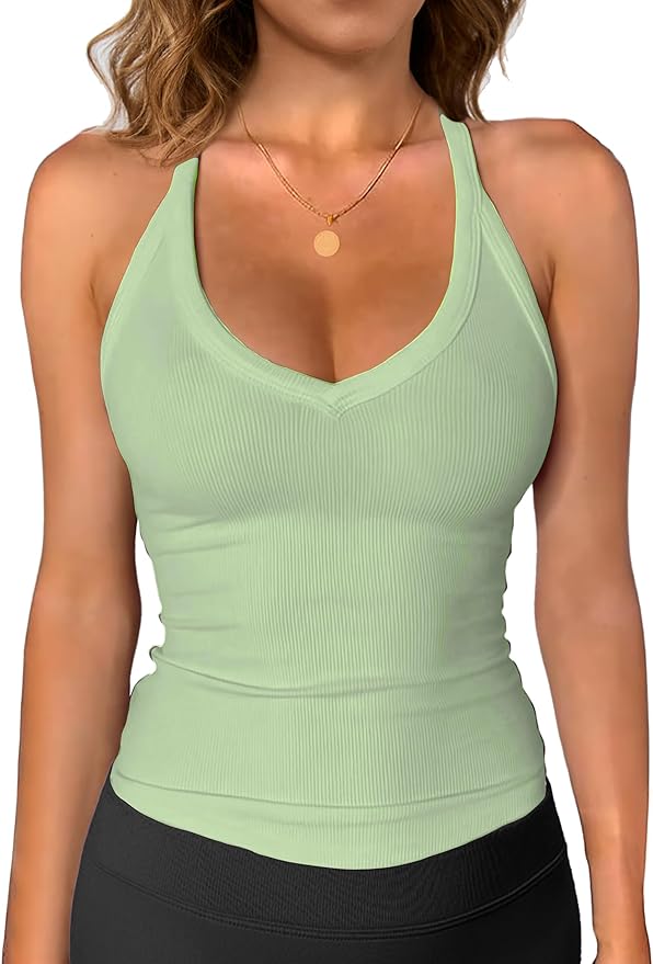 iGENJUN Workout Tops for Women Racerback Basic Tank Summer 2025 Camisole V Neck Slim Fit Ribbed Sleeveless-FlexoryFit