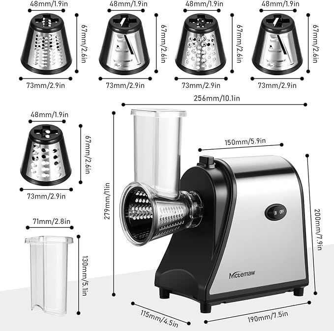 Homdox 250W Electric Cheese Grater, Electric Slicer Shredder, Salad Maker Electric Grater Electric Cheese Grater/Shredder with 5 Free Attachments, Ivory-FlexoryFit