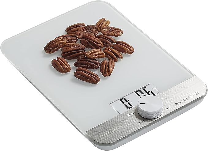 KitchenAid KQ908 Glass Surface 11 Pound Capacity Digital Kitchen and Food Scale, White-FlexoryFit