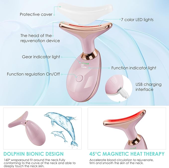 Facial Massager Red-Light-Therapy-for-Face and Neck, Face ๐ฒ culpting Wand with 7 Color - Birthday, Christmas, Mothers Day, Valentines Day Gifts for Her Women Mom Best Friend Wife Teacher (Rose Gold)