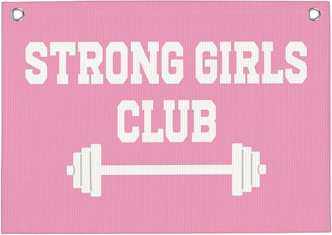 Strong Girls Club Pink Gym Motivational Wall Art Banner College Dorm Posters Gifts for Girls Women Gym Flag Decor for Home Gym Bedroom Workout Room 30x20 Inchs