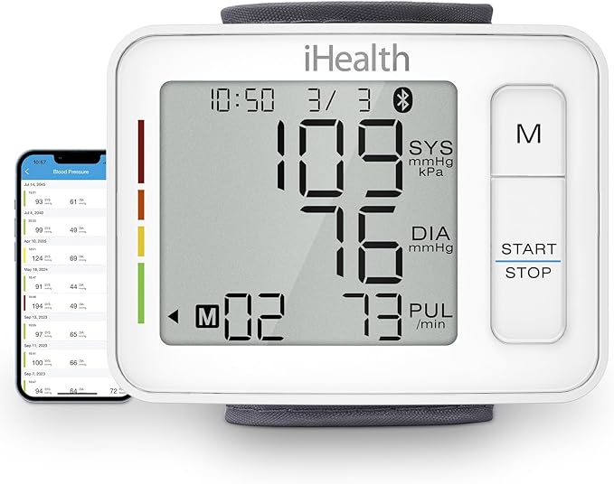 iHealth Push Wrist Blood Pressure Monitor, Digital Bluetooth Blood Pressure Machine with Large Display and Portable Carrying Case for at Home and Travel Use-FlexoryFit