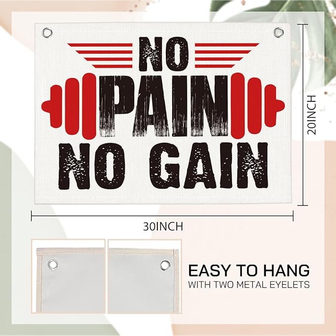 No Pain No Gain Gym Motivational Wall Art Banner Dorm Posters Gifts for Guys Men Women Gym Flag Decor for Home Gym Bedroom Workout Room 30x20 Inchs