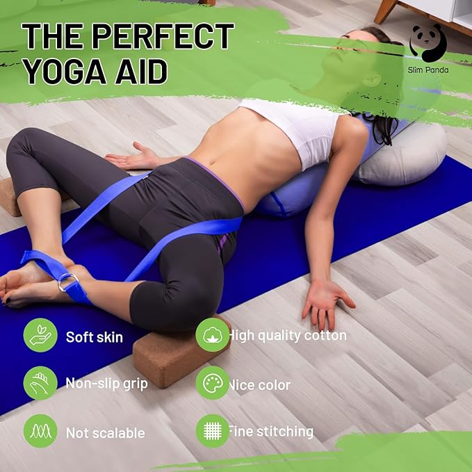 Slim Panda Yoga Strap for Stretching,Cotton Yoga Strap with Adjustable D-Ring Buckle,Non-Elastic Yoga Belt for Pilates,Gym Workouts,Physical Therapy,Improve Flexibility-FlexoryFit