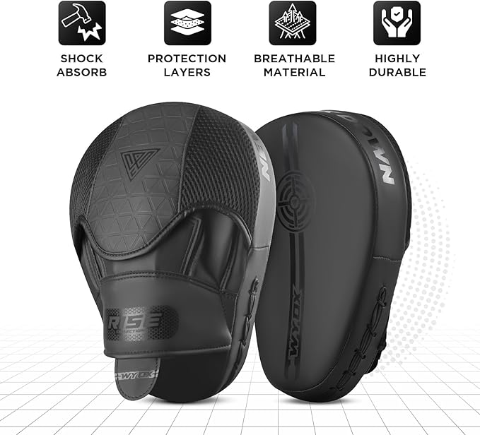 WYOX Curved Boxing Punch Mitts β Boxing Pads Training Set, Punching Mitts for Adults, Kickboxing Pads, Muay Thai Pads, Karate Pads, MMA Training Equipment, Martial Arts Focus Pads