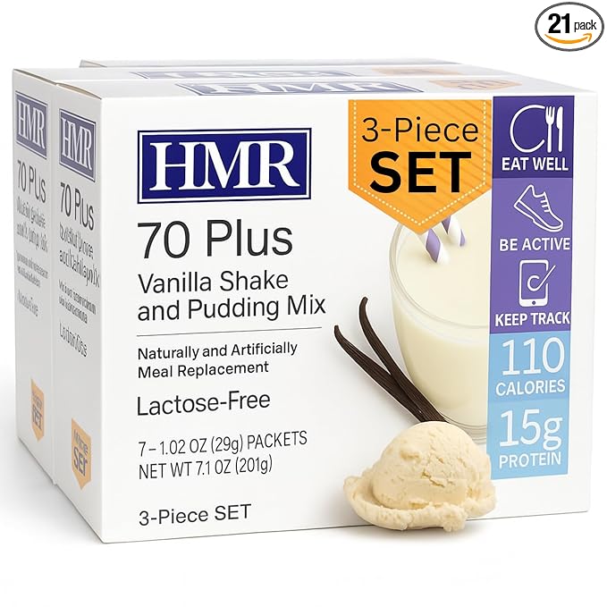 HMR 70 Plus Vanilla Shake & Pudding Mix | Meal Replacement Powder | Lactose-Free | 15g Protein | Supports Healthy Weight Loss | Easy to Make | Low Calorie | 21 Single Serving Packets-FlexoryFit
