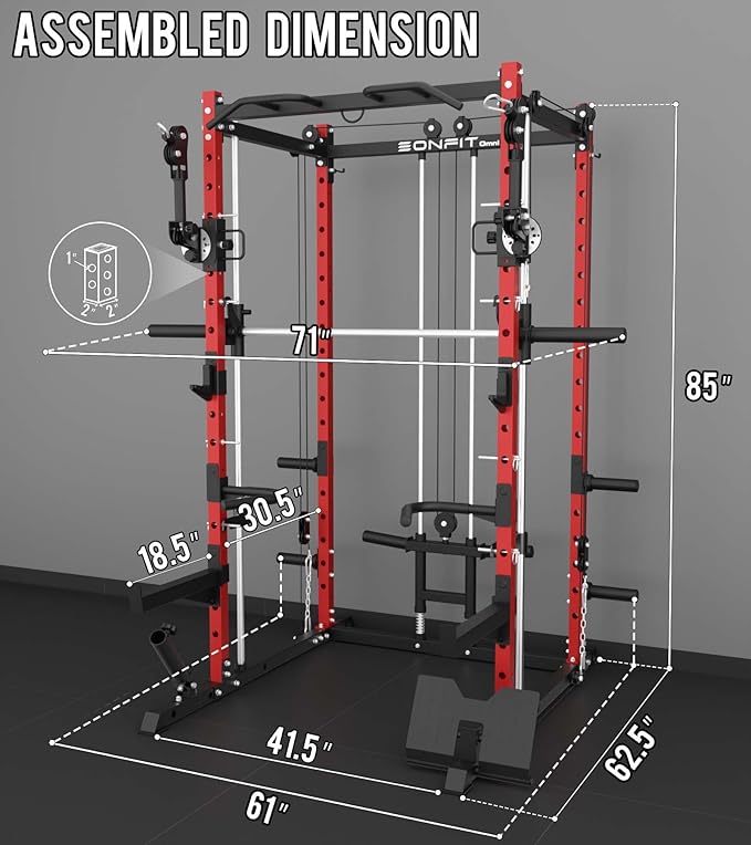 Eonfit E3 Smith Machine with 360°Rotating Arm for Home Gym Equipment, Multi-Function Power Cage Squat Rack with Cable Crossover LAT Pulldown Pulley System All in One-FlexoryFit