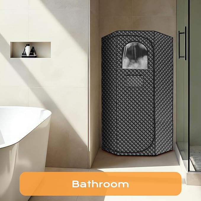 Steam Sauna Box, Portable Sauna for Home, Extra Large Pentagon Design Saunas Tent, Includes 3L Steamer with 9 Levels Remote Control and Absorbent Mat & Folding Chair (Black Pentagon)