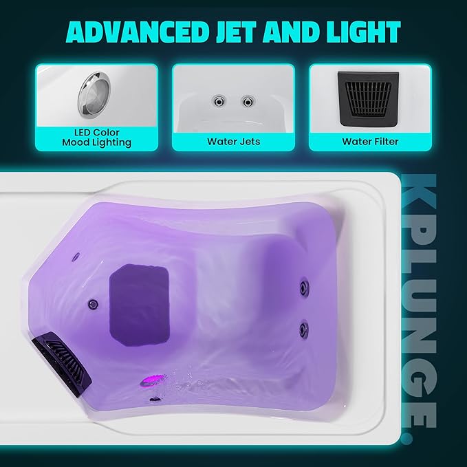 Borealis 69-in. All-in-One Cold Plunge and Hot Tub with Built-in Chiller | Acrylic Interior with 2 Jets, Bluetooth Speakers, Lights, WiFi App Control Chiller for Indoor/Outdoor Use β White