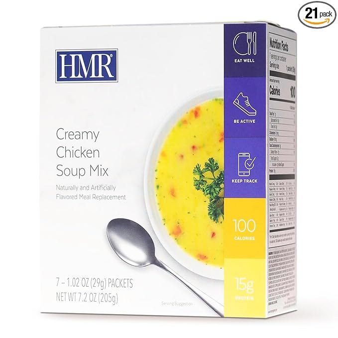 HMR Creamy Chicken Soup Mix | Instant Lunch or Dinner to Support Weight Management | Easy to Make | 15 grams of Protein | Low Calorie Food | Triple Pack, 7 Single Serve Packets per Box-FlexoryFit